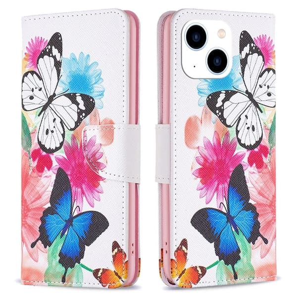 Wonderland iPhone 14 flip kuoret - Kaksi Perhosta Multicolor