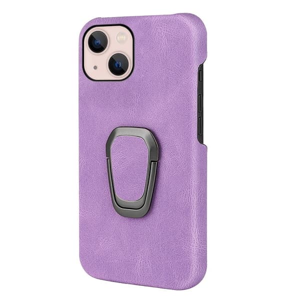 Stødsikkert lædercover med oval støttefod til iPhone 14 Plus - Lilla Purple