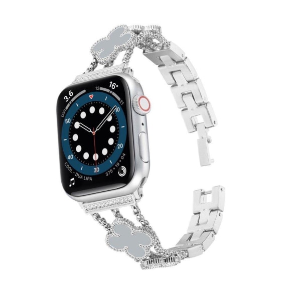 Apple Watch 40 mm klockarmband med dekor av strass och blommor - Silver / Grå Silvergrå