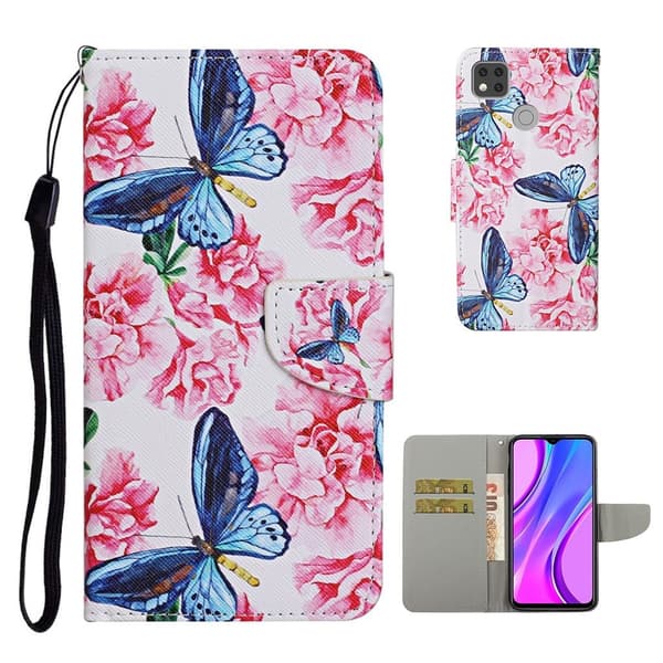 Wonderland Xiaomi Redmi 9C Flippetui - Blå Sommerfugl Pink