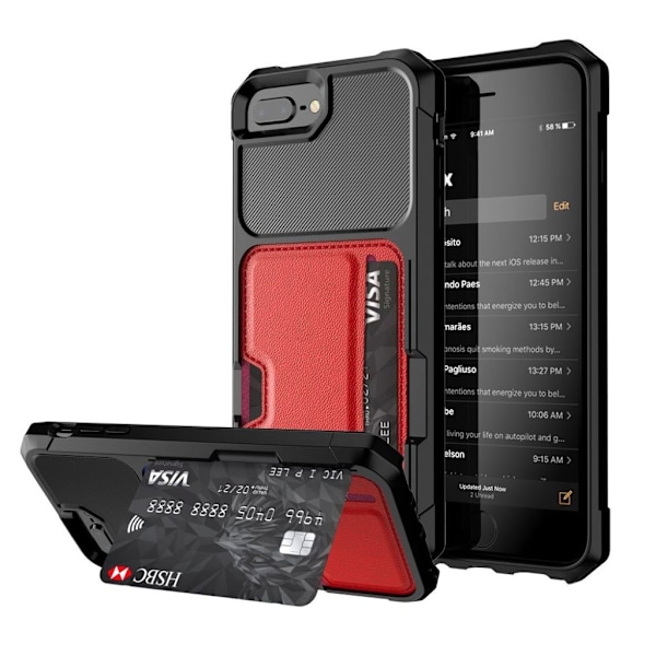 iPhone 7 Plus / 8 Plus hybrid etui med læderbelægning - Rød Red