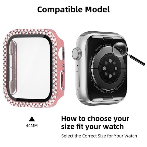 Apple Watch SE 2022 (44mm) strassikoristeinen suojus karkaistulla lasilla - Pinkki Pink