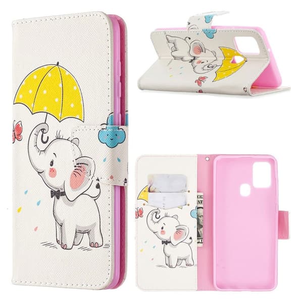Wonderland Samsung Galaxy A21s Flip Etui - Elefant Holder en Paraply Multicolor