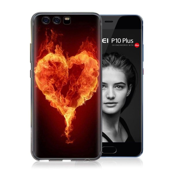 Huawei P10 Plus mjukt silikonskal - Brinnande hjärta Orange