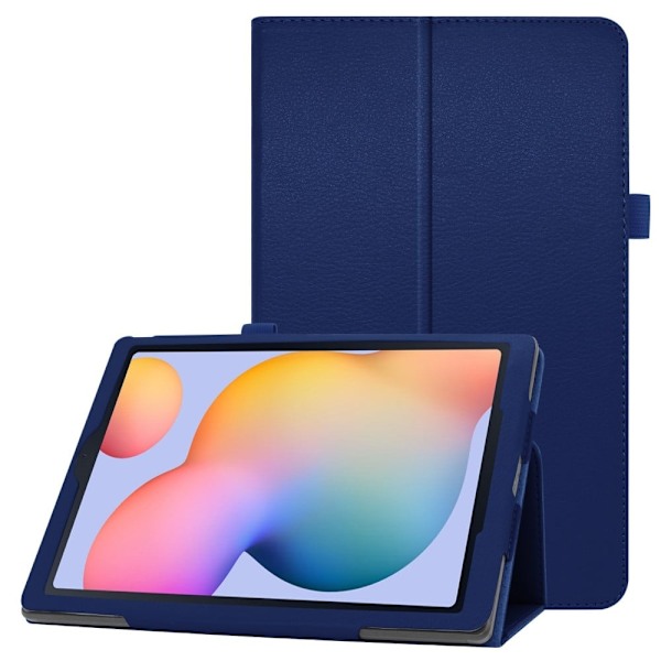 Samsung Galaxy Tab S6 Lite flipfodral i litchi-texturläder - Mörkblå Blå