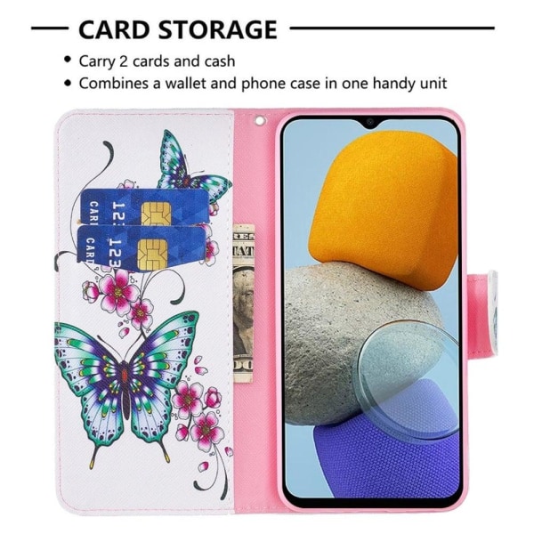 Wonderland Samsung Galaxy M33 5G flip etui - Ferskenblomst Og Sommerfugle Multicolor