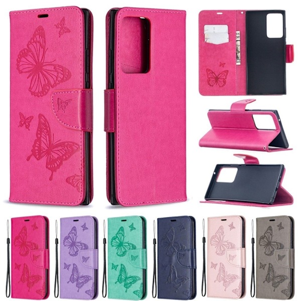 Butterfly läder Samsung Galaxy Note 20 Ultra fodral - Rosa Rosa