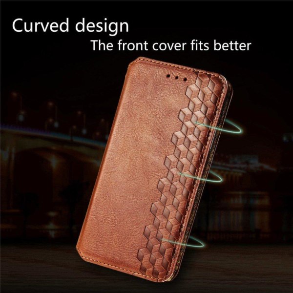 Læder Etui med A Stilfuldt Rhombus Tryk til Samsung Galaxy Note Brown