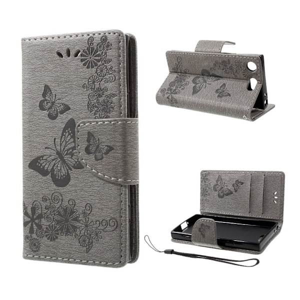 Butterfly läder Sony Xperia XZ1 Compact fodral - Silver/Grå Silvergrå