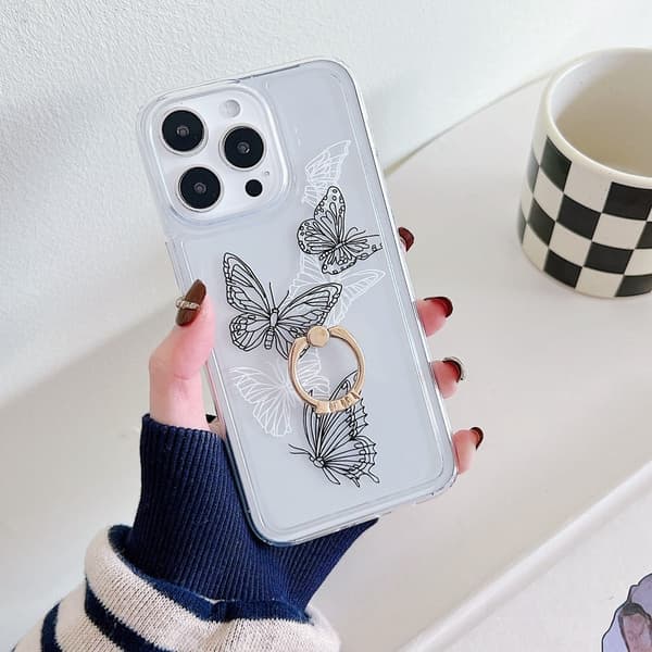 Marmorikuvioinen kotelo rengaspidikkeellä iPhone 15 Pro Max - Tyyli C White