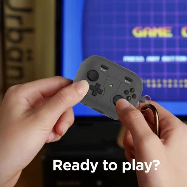 AirPods 3 gamepad-liknande silikonfodral med nyckelring - Grå Silvergrå