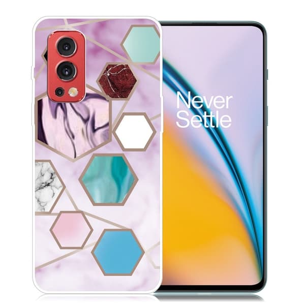 Marmordesign OnePlus Nord 2 5G deksel - Sekskantede Fragmenter I Lilla Multicolor
