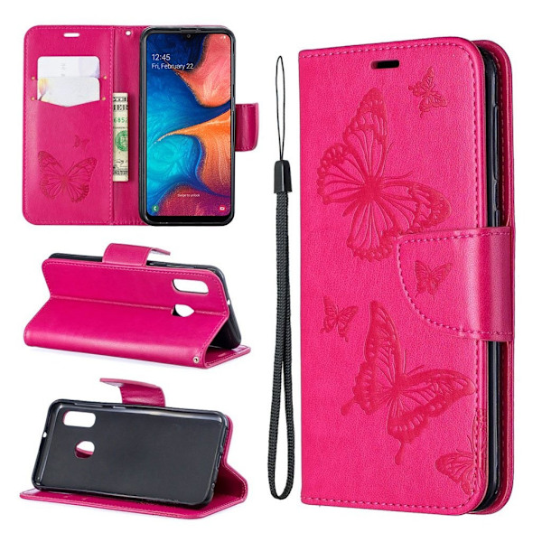 Butterfly läder Samsung Galaxy A20e fodral - Rosa Rosa