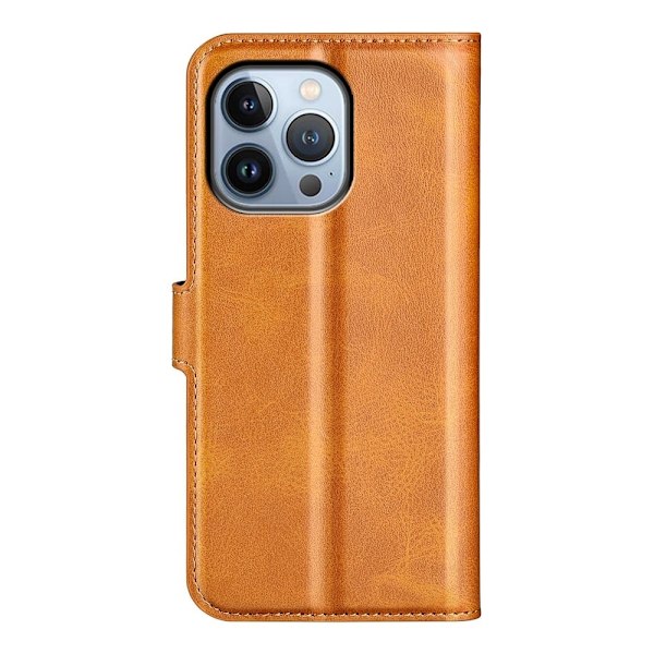 Hållbart konstläder iPhone 14 Pro fodral med plånbok - Gul Gul