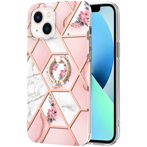 Marmormotiv iPhone 14 Plus skal - Rosa Blommor Rosa
