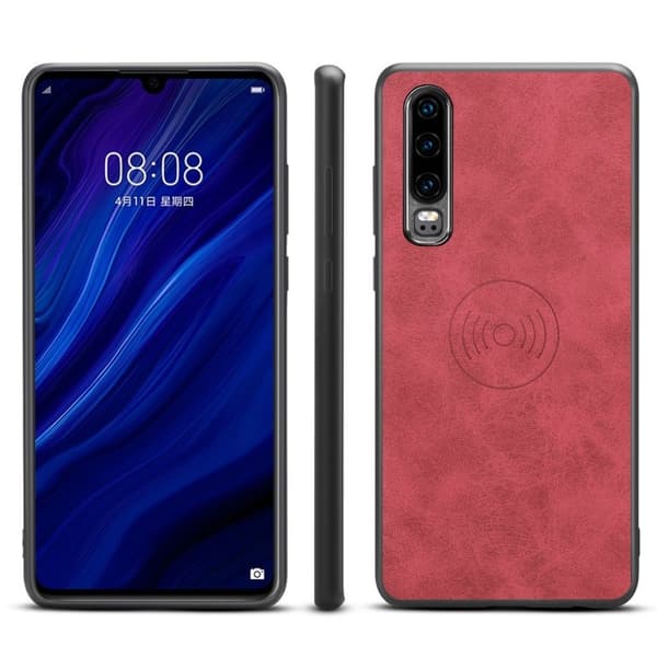Huawei P30 simpelt læderbelagt cover - rød Red