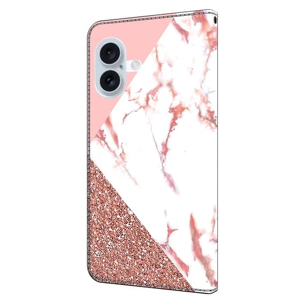 iPhone 16 Plus Plånboksfodral Mönster Tryck Stativ Läder Flip Telefonskal - Triangulär Marmor Rosa