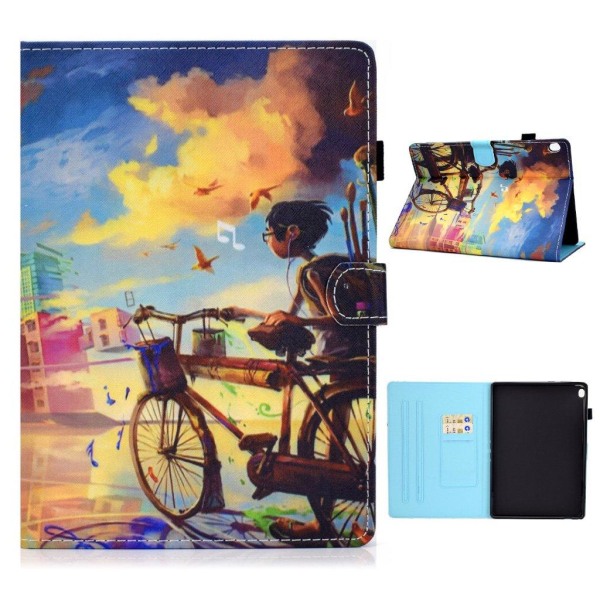 Lenovo Tab M10 cool pattern leather flip case - Boy with Bicycle multifärg