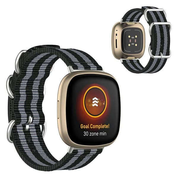 Fitbit Sense / Versa 3 nylon rem - sort / grå Black