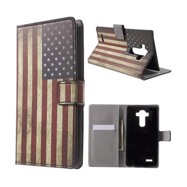 Moberg LG G4 Læder Etui Med Kortholder - Vintage USA Flag Multicolor