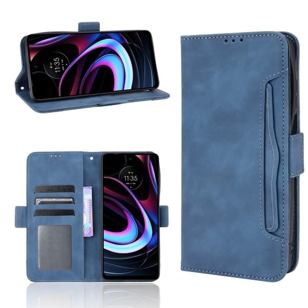 Modern-styled Læder Pung Etui til Motorola Edge (2021) - Blå Blue