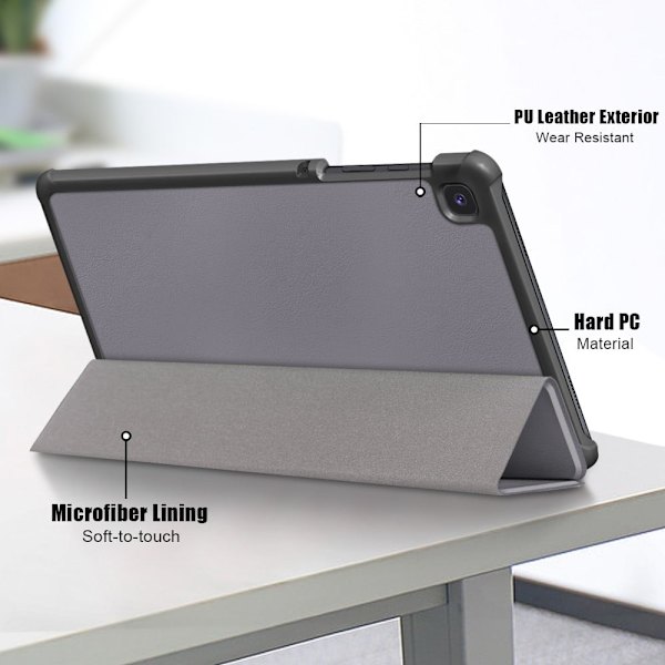 Samsung Galaxy Tab A7 Lite trefoldig flip-etui i skinn - Grå Silver grey