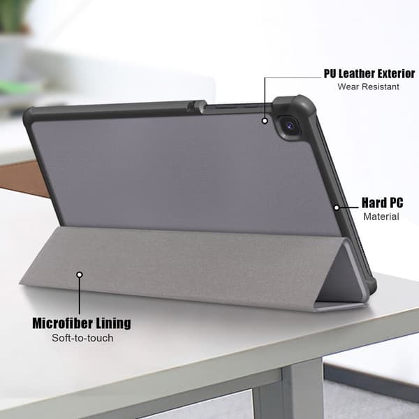 Samsung Galaxy Tab A7 Lite tri-fold läderfodral - Grå Silvergrå
