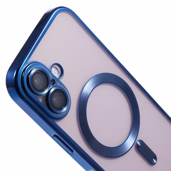 iPhone 16 Plus Magnetfodral Galvaniserad ram Flexibelt telefonskydd med linsfilm - Mörkblå Blå