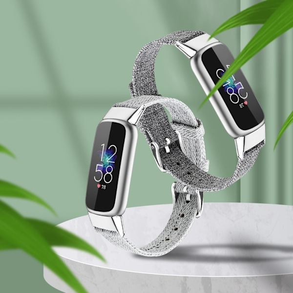 Fitbit Luxe klockarmband i canvasmodell - Ljusgrå / Storlek: L Silvergrå