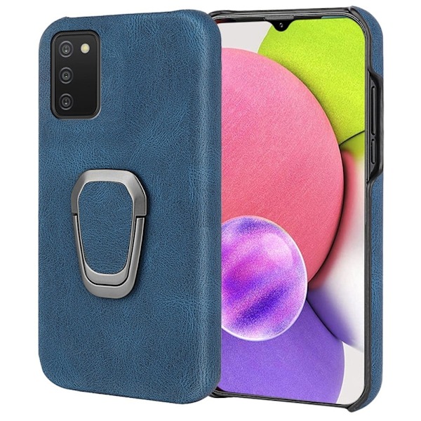 Stötsäkert läderfodral med oval kickstand för Samsung Galaxy A03s - Blå Blå