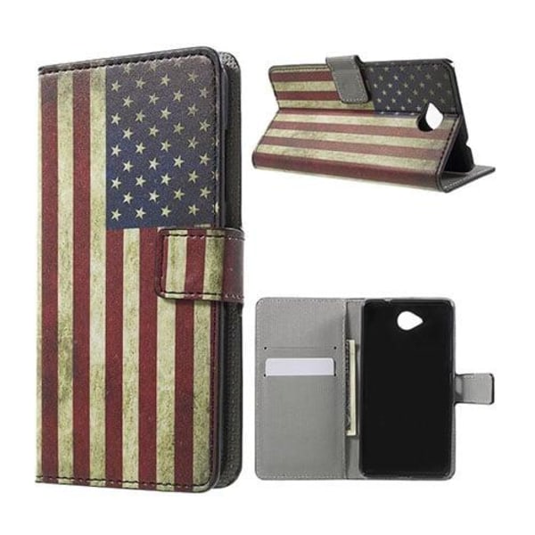 Moberg Læder-etui med stå-funktion og kortholder til Microsoft Lumia 650 - Gammeldags amerikansk flag Multicolor