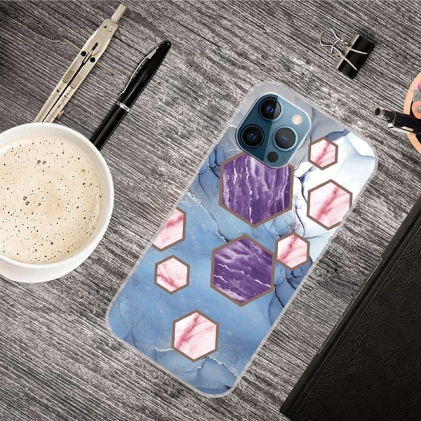 Marble design iPhone 14 Pro Max cover - Sekskantede Fragmenter I Blå Multicolor
