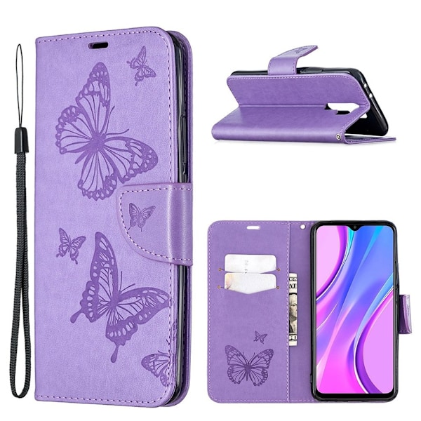 Butterfly läder Xiaomi Redmi 9 fodral - Lila Lila