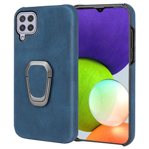 Stötsäkert läderfodral med oval kickstand för Samsung Galaxy A22 4G - Blå Blå