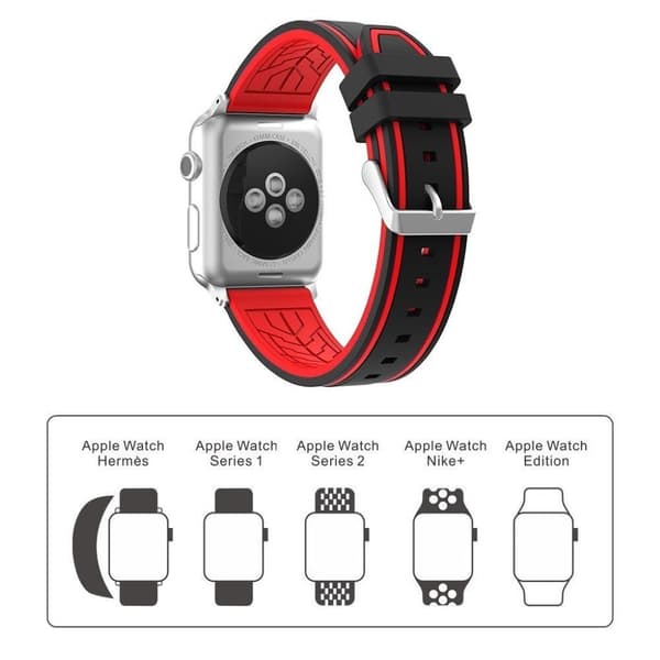 Apple Watch 42mm tofarvet silikone Urrem - Sort / Rød Red