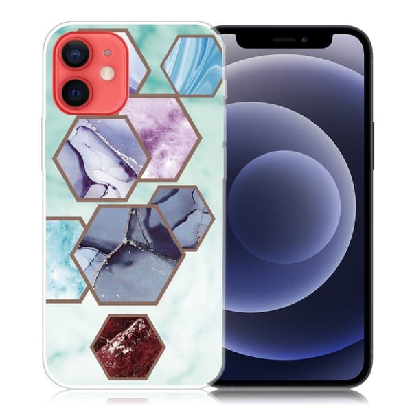 Marble design iPhone 12 Mini cover - Sekskantede Fragmenter I Himmelblå Blue