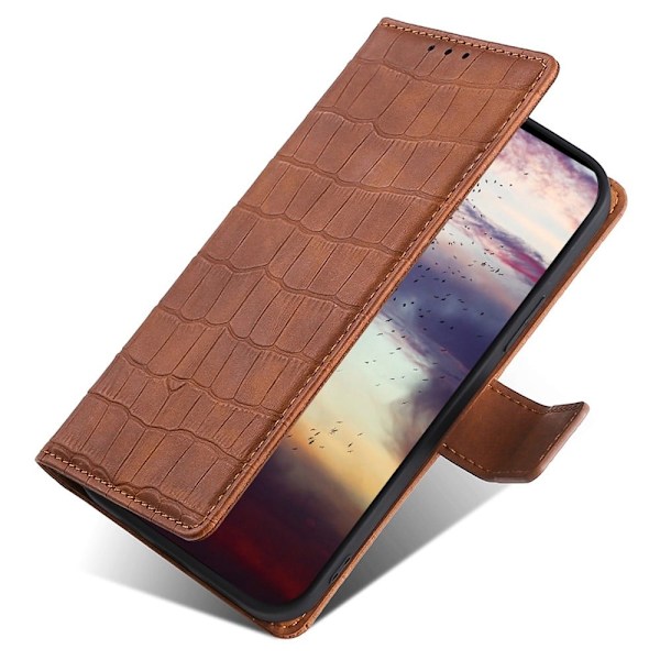 Læderetui med Krokodille Tekstur til Motorola Moto E13 - Brun Brown
