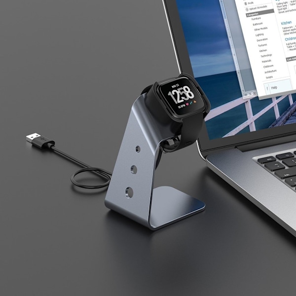 Fitbit Versa Lite / Versa lataus telakka - Harmaa Silver grey