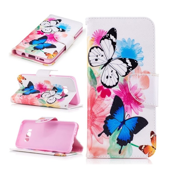 Samsung Galaxy S8 Mønstret Lær Flip Etui- Sommerfugler Og Blomster Multicolor