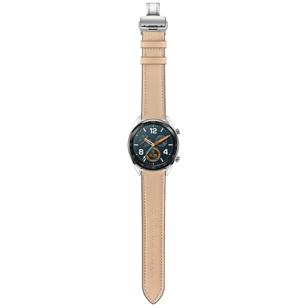 Huawei Watch GT / 2 / Watch Magic ægte læder Urrem - Abrikos/ Sølv Beige