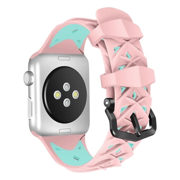 Apple Watch (45 mm) dubbelfärgat klockarmband i rombisk silikon - Rosa / Grön multifärg