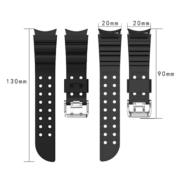 Samsung Galaxy Watch 5 (44mm) / (40mm) / 4 (44mm) / (40mm) silikoninen ranneke - Tummanharmaa Silver grey
