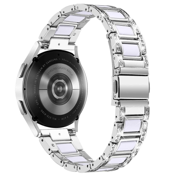 Urrem med rhinestone-dekor i resin til Samsung Galaxy Watch 4 - Sølv / Hvid Silver grey