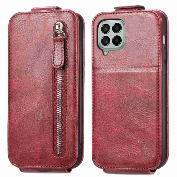 Vertical Flip Phone Etui med Zipper til Samsung Galaxy A12 5G - Rød Red