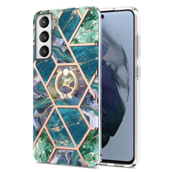 Marble Patterned Suojakuori With Ring Holder For Samsung Galaxy S21 FE - Vihreä Green