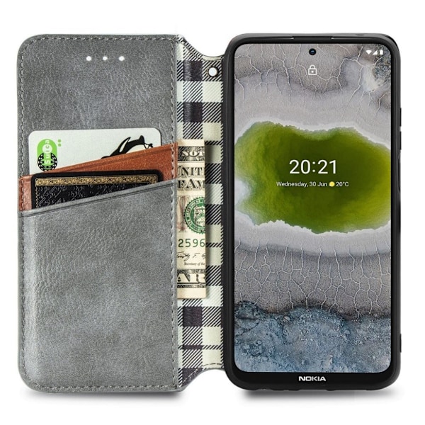 Läder Nokia X10 fodral med romb-design - Silver/Grå Silvergrå