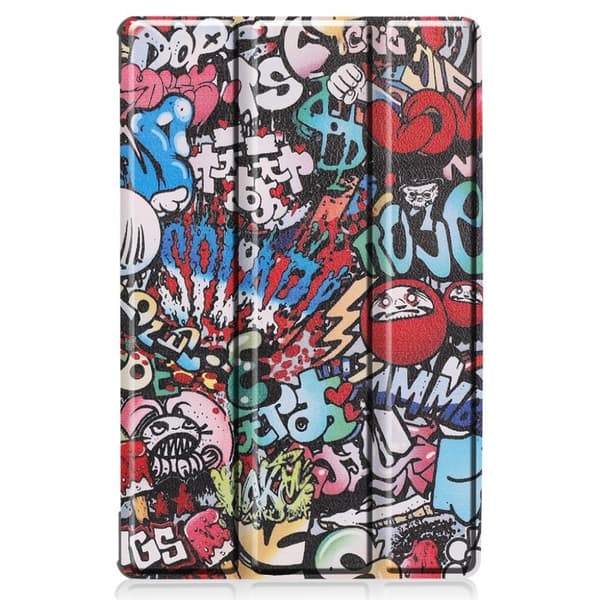 Lenovo Tab M10 FHD Plus tri-fold mønster læderetui - Tegneseriegraffiti Multicolor