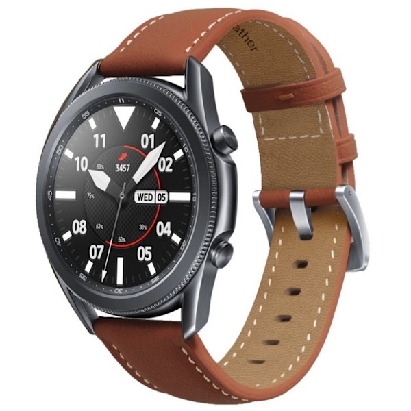 Samsung Galaxy Watch 3 (45mm) fine stitch ægte læder rem - mørkebrun Brown