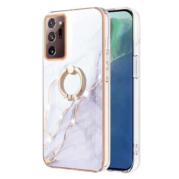 Marble Mønstret Deksel med Ring Holder til Samsung Galaxy Note 20 Ultra 5G - Hvit Klinkekule Haze White