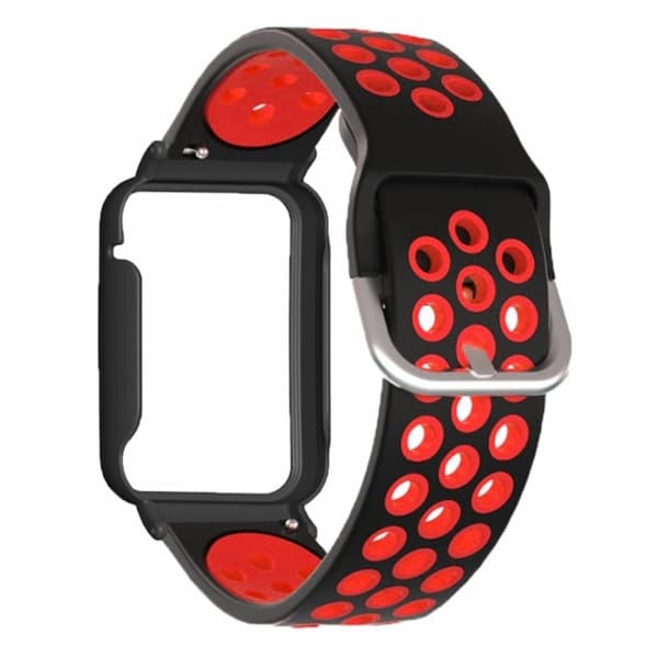 Xiaomi Smart Band 8 Pro Silicone Watch Bands Replacement Strap med Watch Case - Sort + Rød Red